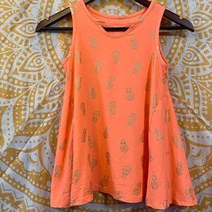 Wonder Nation slouchy tank neon orange w/gold pineapples! Size Medium in girls